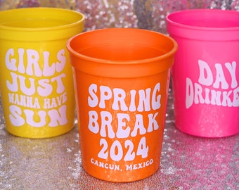 SPRING BREAK Groovy Cups for Girls Trip | Beach Vacation, Just Wanna Have Sun, Spring Break Drinkware, Day Drinker