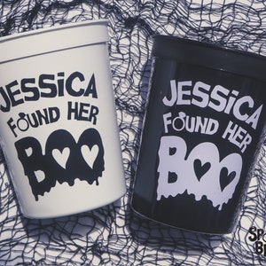 Personalized Spooky Bride Found Her Boo Plastic Party Cups | Spooky Halloween Bachelorette Engagement Party Boochelorette Favors Decor