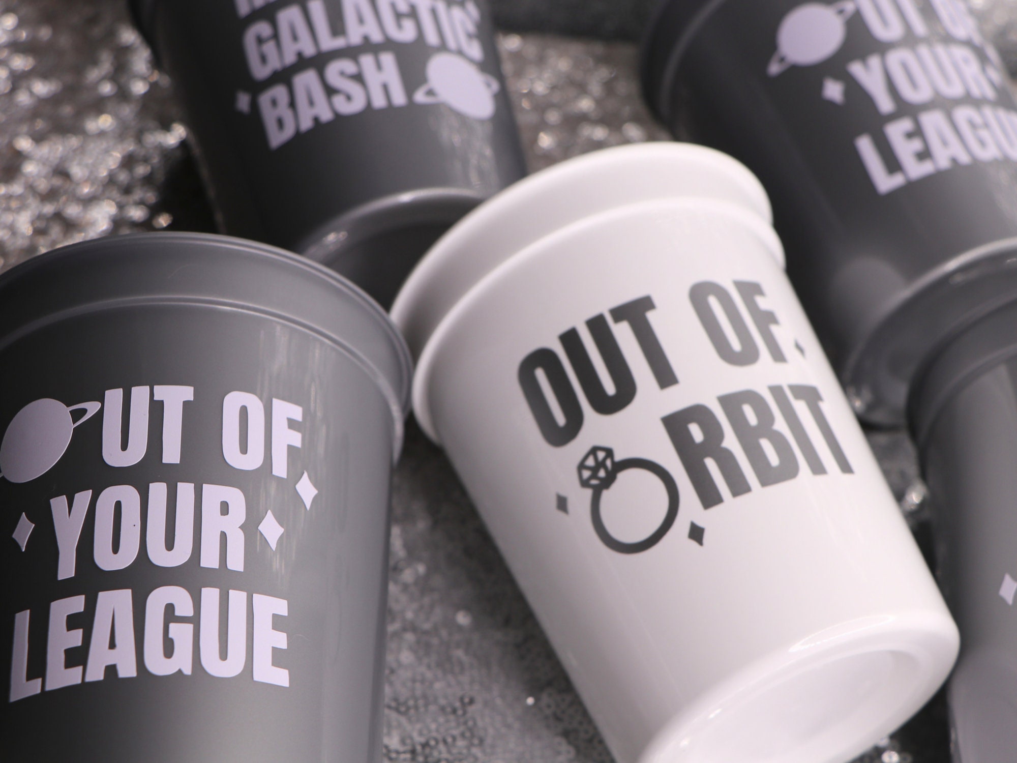 Out of This World Outer Space Themed Bachelorette Cups | Galactic Bash, Space Cowgirl Bash, Aliens Party, Astrology Horoscope Party Decor