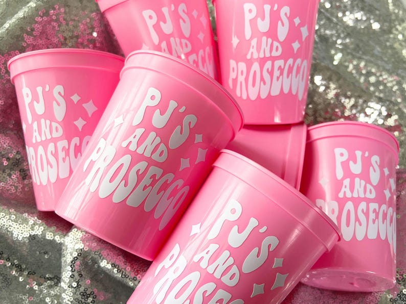 PJ's and Prosecco Bachelorette Party Stadium Cups | Sleepover Theme Party Favors, Girls Gone Mild image 1