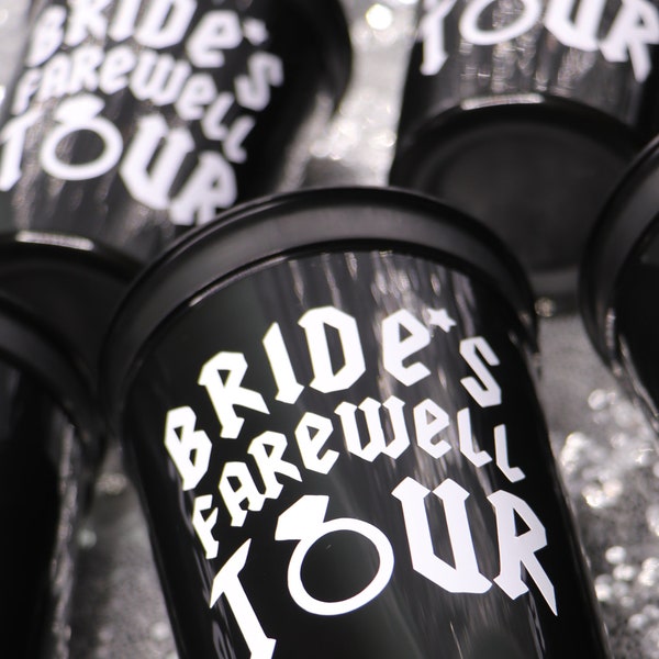 BRIDE’S FAREWELL TOUR Cups Emo Punk Rock Alternative Rockstar Bachelorette Party Favors | Rockstar Bride, Bride at the Rock Show