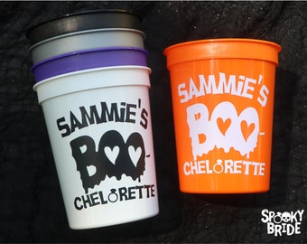 Personalized Boochelorette Plastic Party Cups | Spooky Halloween Bachelorette Engagement Party Boochelorette Favors Decor