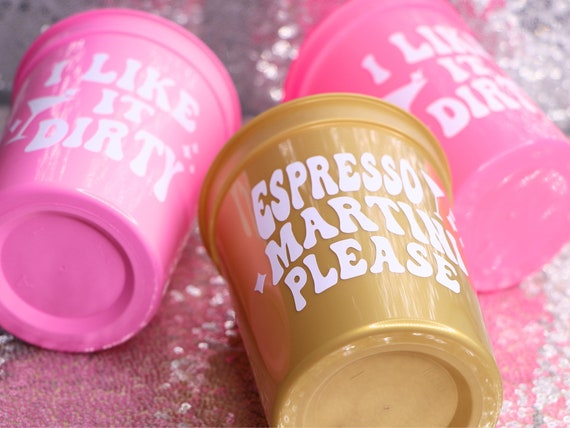 DRINK MARTINIS Cups for Bachelorette Party | Martinis and Bikinis, Dirty Martinis, Martinis and Matrimony, Club Bach, Espresso Martinis
