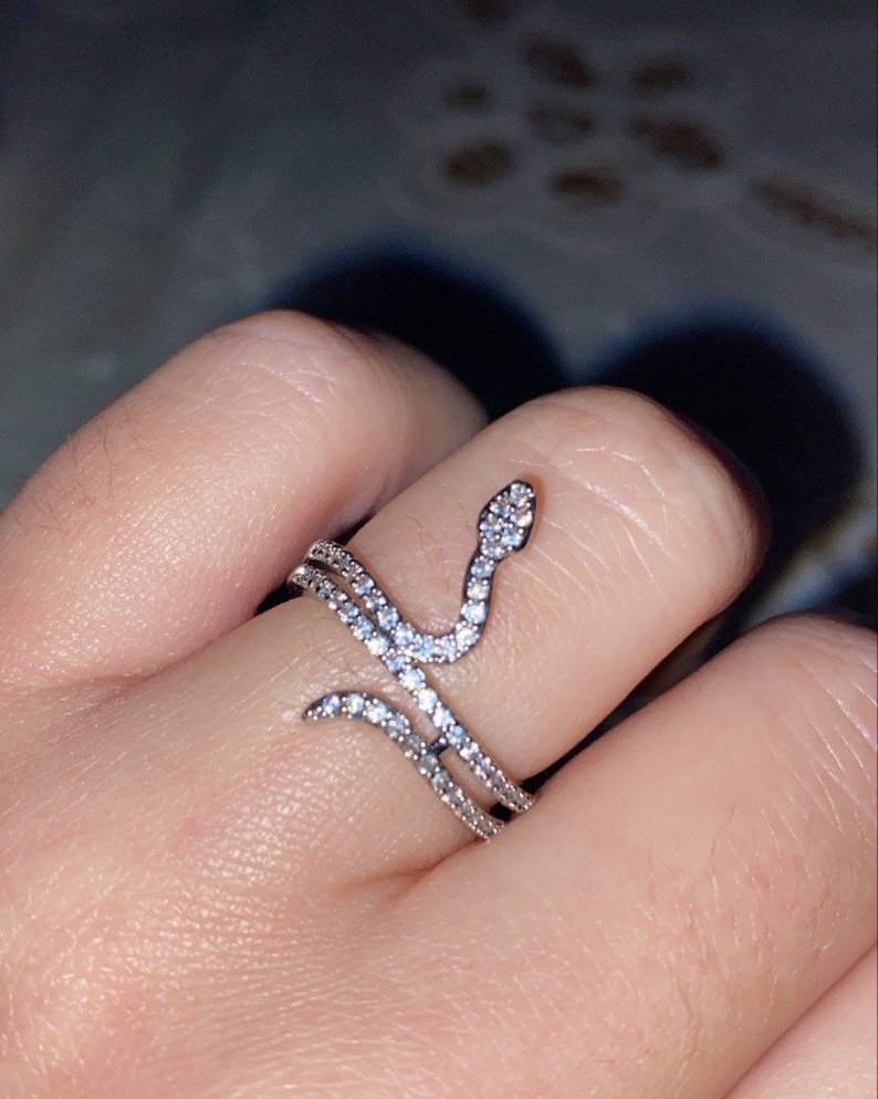 Silver Plated CZ Crystal Snake Ring