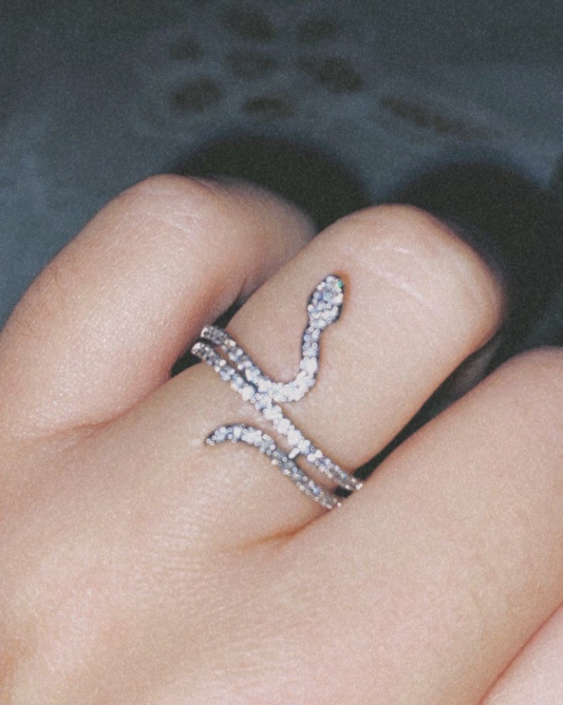 Silver Plated CZ Crystal Snake Ring