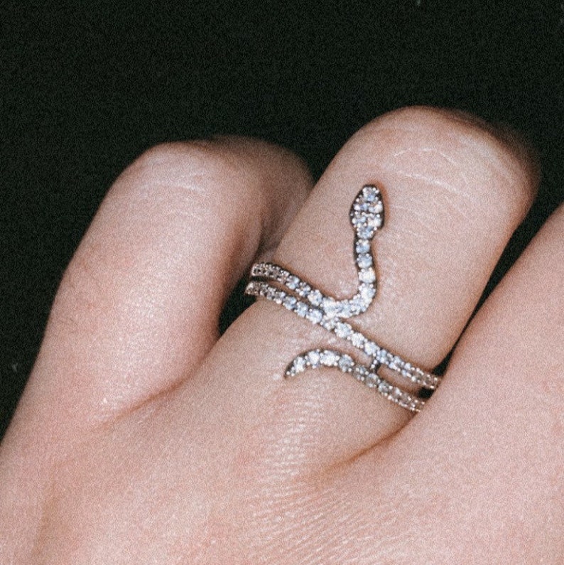 Silver Plated CZ Crystal Snake Ring