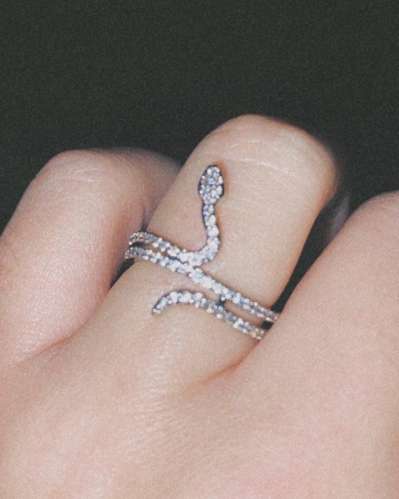 Silver Plated CZ Crystal Snake Ring