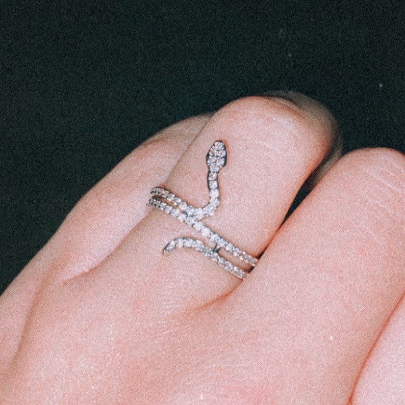 Silver Plated CZ Crystal Snake Ring