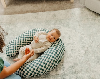 Uppi Nursing Pillow with Cover(Checkered Block Blue)