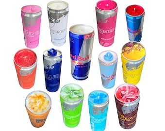 Red Bull Can Candles:  Upcyled Energy Drink All Flavors, Custom Scent Or Wax Color