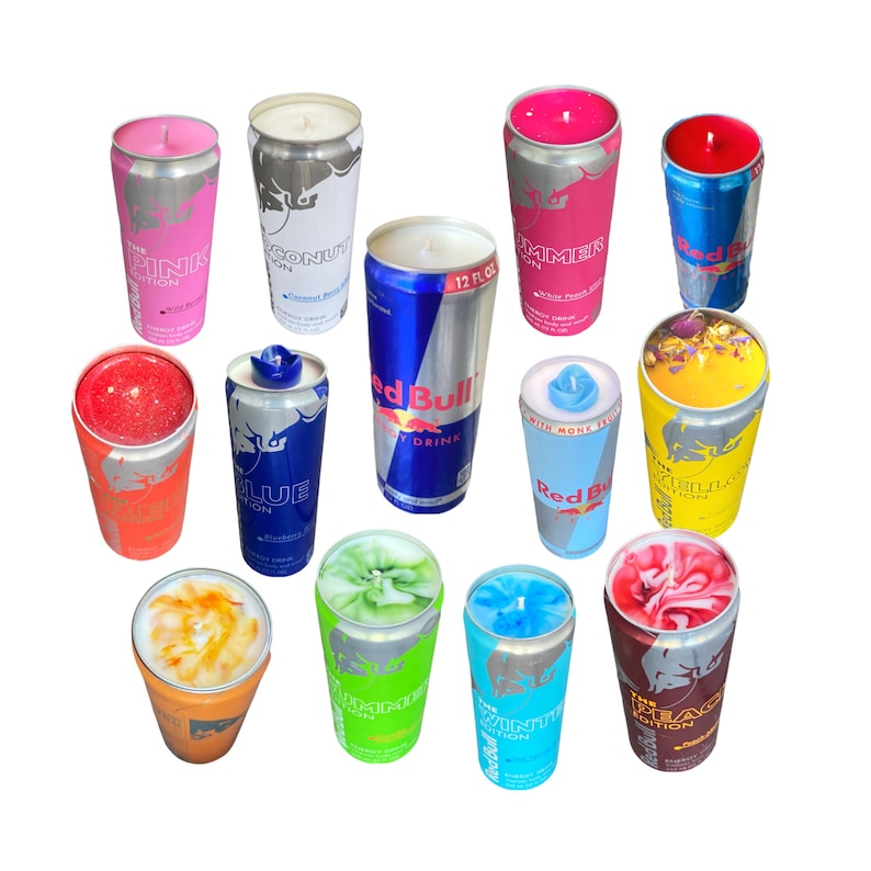 Red Bull Can Candles: Upcyled Energy Drink All Flavors, Custom Scent Or Wax Color imagen 1