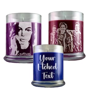 Etched Portrait Candles Custom Made From a Photo and Personalized Message Option Choose Color and Scent