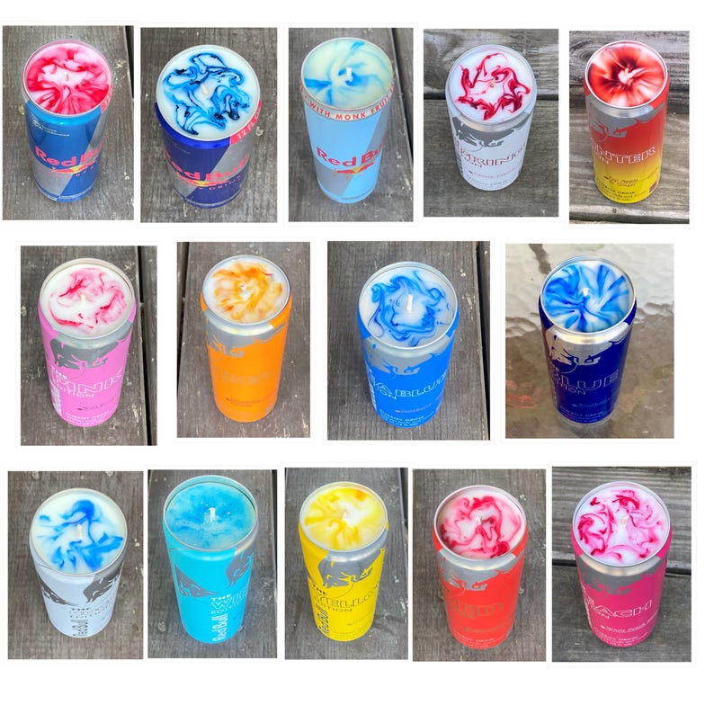 Red Bull Can Candles: Upcyled Energy Drink All Flavors, Custom Scent Or Wax Color imagen 5