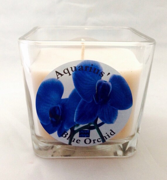 Items similar to Aquarius Flower Blue Orchid Zodiac Candle, Shipping