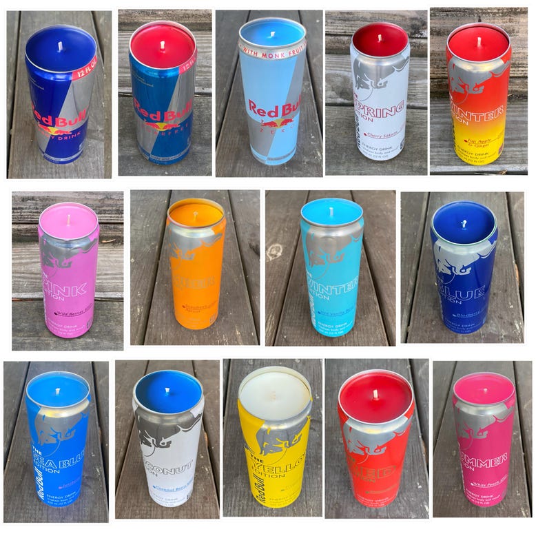 Red Bull Can Candles: Upcyled Energy Drink All Flavors, Custom Scent Or Wax Color imagen 4