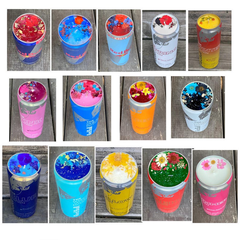 Red Bull Can Candles: Upcyled Energy Drink All Flavors, Custom Scent Or Wax Color imagen 6