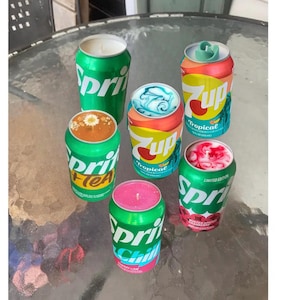 Upcyled Sprite & 7 Up Candles:  Limited Editions, Soda Pop Can, Any Scent Wax Color, Sprite Plus Tea, Chill