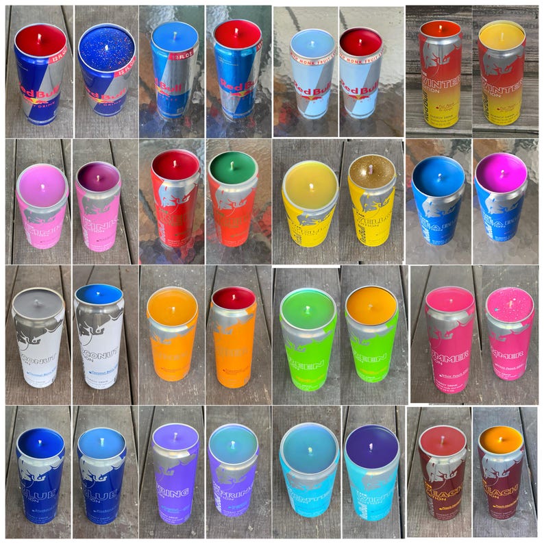 Red Bull Can Candles: Upcyled Energy Drink All Flavors, Custom Scent Or Wax Color imagen 11