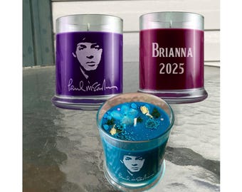 Paul McCartney Candle, 12oz Etched Jar, Pick Wax Color & Scent, Keepsake Glass, Beatles Gift, Customize it free
