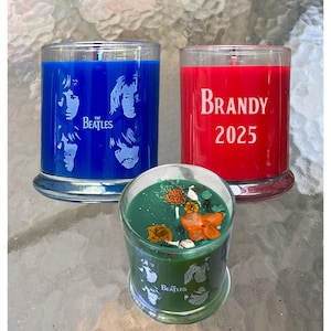 The Beatles Candle, Customizable Etched Glass, Personalizable Keepsake Jar, Engraved Name or Message, Choose Scent Color Font, Music Fan Art