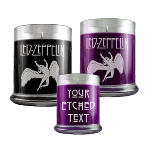 Led Zeppelin Candle Etched, Personalizable and Custom Made to Order, Choose Color and Scent