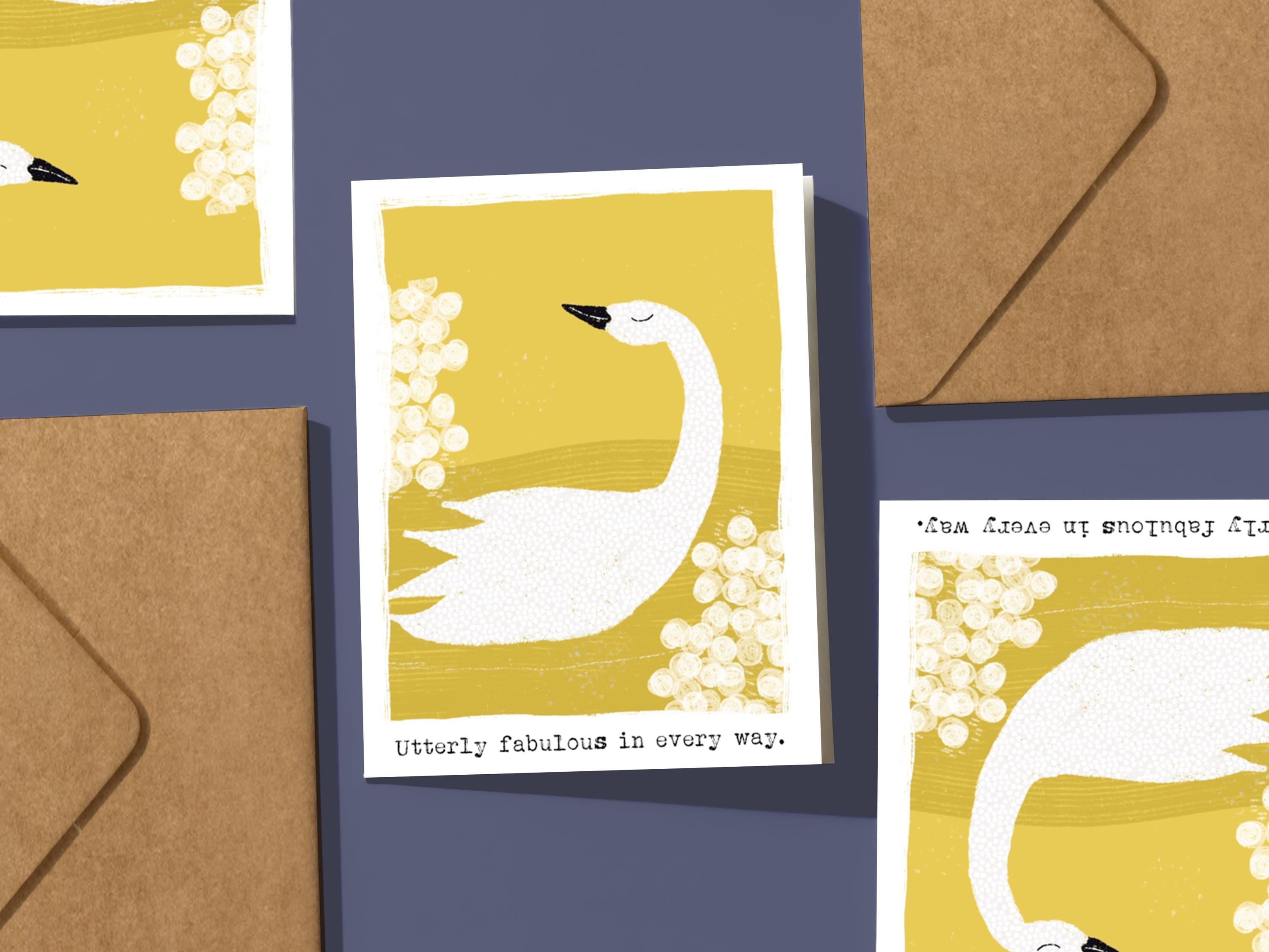 Illustrated Swan Greeting Card: Modern All Occasion Card - Etsy