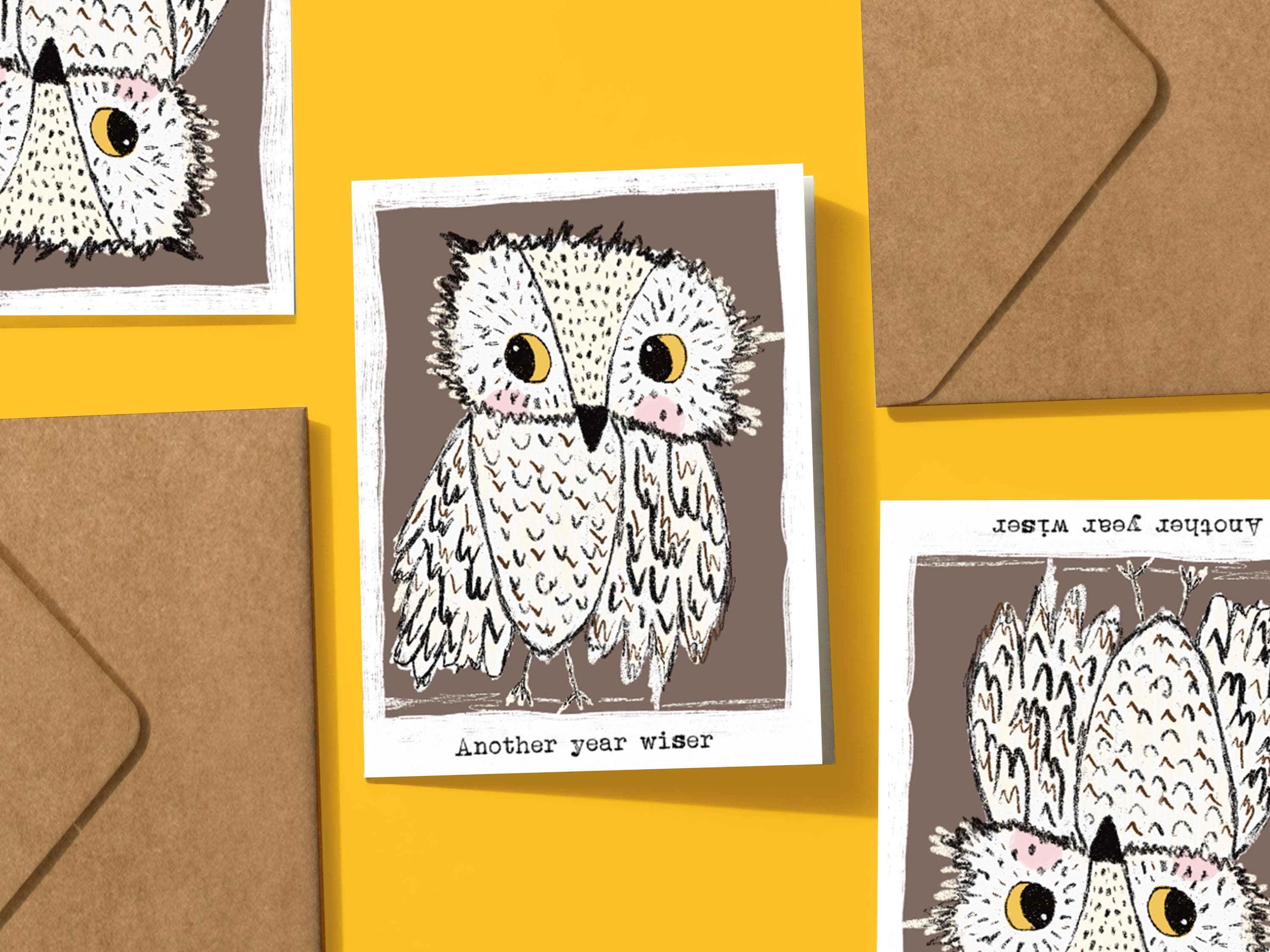 Hand-Illustrated Funny Owl Birthday Card: Quirky Wise Animal Design for All Occasions