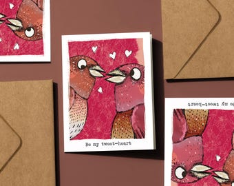 Hand-Illustrated Bird Valentine's Card: Romantic Anniversary Love Note