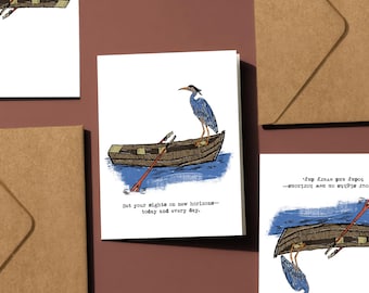 Hand-Illustrated Heron Card: New Horizons, All Occasion