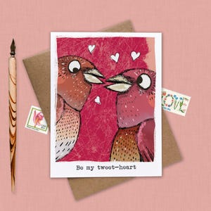 Hand-Illustrated Bird Valentine&#39;s Card: Romantic Anniversary Love Note