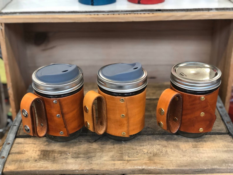 Leather Mason Jar Sleeve W/ Silicone Drinking Lid Adjustable - Etsy