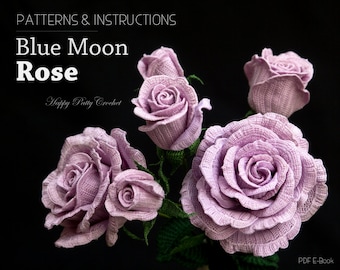 Crochet Rose Pattern - Blue Moon Rose Crochet Flower Pattern - Crochet Pattern for Decor and Arrangements