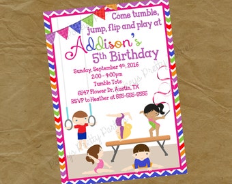 Gymnastics Birthday Party Invitation BOYS and GIRLS - Digital Personalized File to Print - Rainbow