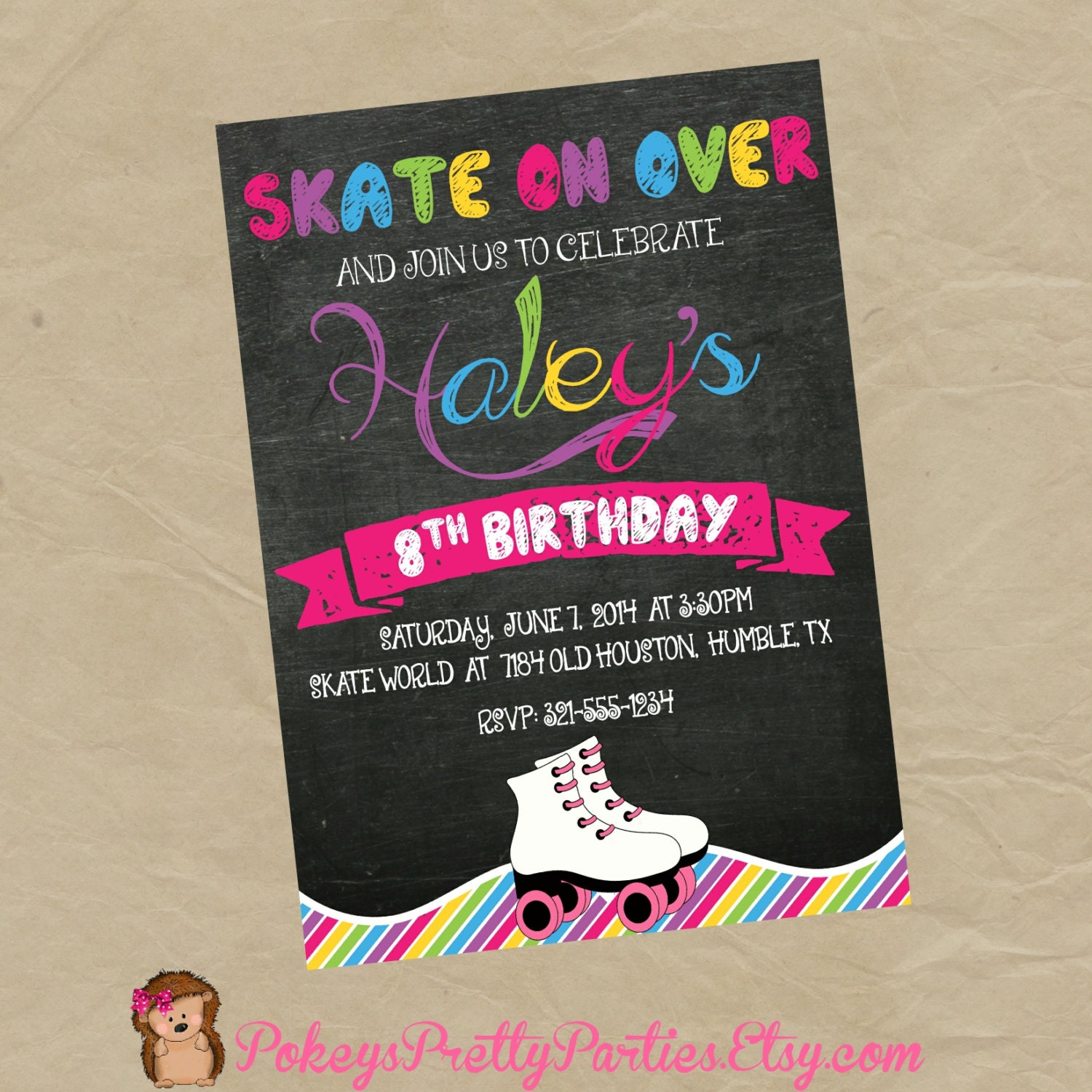 Roller Skating Birthday Party Invitation- Digital OR Printed Personal…