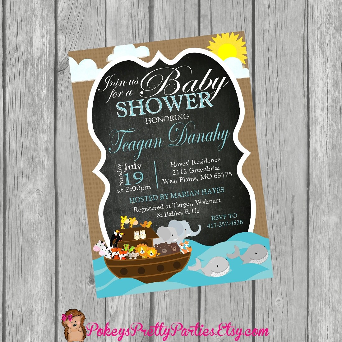 NOAH'S ARK Baby Shower Chalkboard Invitation - Digital Personaliz…