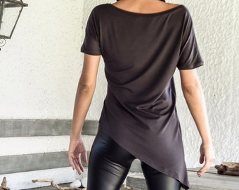 Graue asymmetrische Viskose Bluse in Übergröße