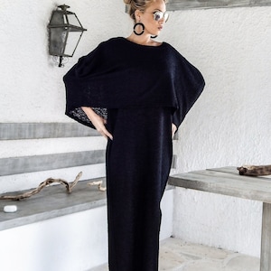 NEW Winter Maxi Dress / Black Kaftan Dress / Cape Dress / Maxi Dress with pockets / Plus Size Dress / Extravagant Long Dress / #35166