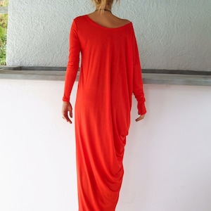 Red Maxi Dress / Red Kaftan / Plus Size Dress / Asymmetrical Dress / Caftan / Long Sleeve dress / Winter dress / Loose Dress / #35056