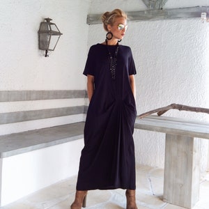 Black Maxi Dress / Black Kaftan / Black Summer Dress / Plus Size Dress / Oversize Dress / Long Dress / Short Sleeve Dress / Caftan  #35028