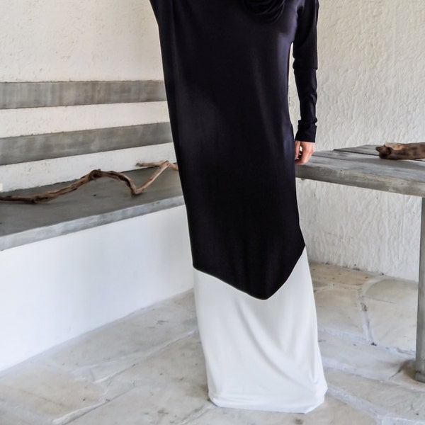 Black & White Dress / Plus Size Dress /  Bicolor Maxi Dress / Maxi Dress for woman / Kaftan / Dress with Long Sleeves / Plus Size / #35112