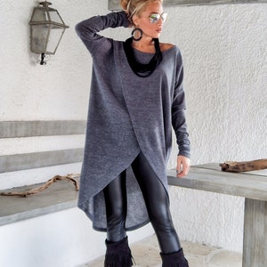 Gray Knit Blouse / Casual Loose Blouse / Gray Sweater / Women Tunic / Tunic Top / Tunic with Sleeves / Oversize Top / Plus Size Top / #35142