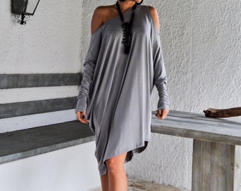 Asymmetrische tuniekjurk van katoen/viscose, grote maten, lange mouw #35064