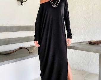 Vestido largo negro / Vestido de noche / Vestido de fiesta / Vestido con espalda abierta / Vestido con abertura / Vestido sexy / #35098