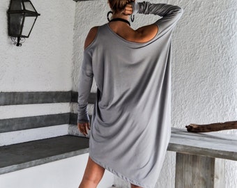 Light Gray Asymmetric Dress - Blouse - Tunic / Plus Size Dress / Asymmetric Plus Size Dress-Blouse-Tunic / Oversize Dress / #35064