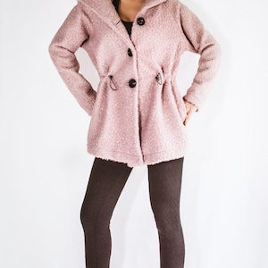 NEW Pink Wool Winter Coat / Women Jacket / Winter Coat / Wool Boucle Coat / Hooded Coat / Coat with Hoodie / Pink Coat  #35374