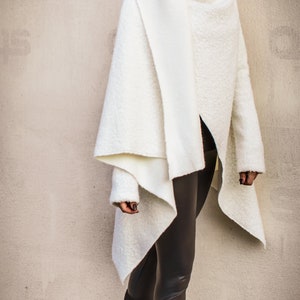 NEW Off White Coat / Women Coat / Women Outerwear / Asymmetric Coat / Women Cardigan / Plus Size Coat / Wool Coat / Winter Coat  #35317