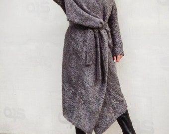 NEW Wool Coat / Warm Winter Coat / Gray Coat / Boucle Coat / Hooded Coat / Women Outerwear / Plus Size clothing / Everyday Coat  #35289