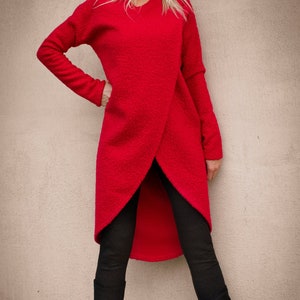 Red Women Sweater /  Boucle Winter Tunic / Winter Blouse / Plus Size Top / Long Sleeve Wool Top / Loose Blouse / Women Sweater  #35362