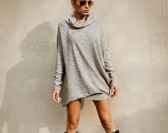 Oversized Asymmetric Top  Tunic / Gray Blouse / Tunic Top / Winter Dress / Long Sleeves Tunic / Plus size Tunic / Plus Size Clothing  #35288