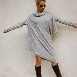 Gray Winter Tunic / Women Sweaterdress / Plus Size Tunic /  / Asymmetric Top / Winter Blouse / Knit Top / Plus Size Top /Knit Tunic / #35288